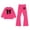 Hot Pink*, variant on OSOLU Children Girls Outfits Long Sleeve Crew Neck Tops and Flare Pants with Bow Print 2 Piece Comfortable Breathable Classic Vacation Clothing Sets