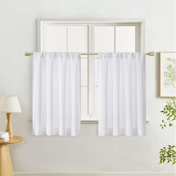 FAGRSA-Pure White Kitchen Curtains 36 Inch Length 2 Panels, Light Filtering Privacy Rod Pocket Short Curtains, Thermal Insulated Curtain Tiers for Bedroom Bathroom Small Window, 40" W x 36" L