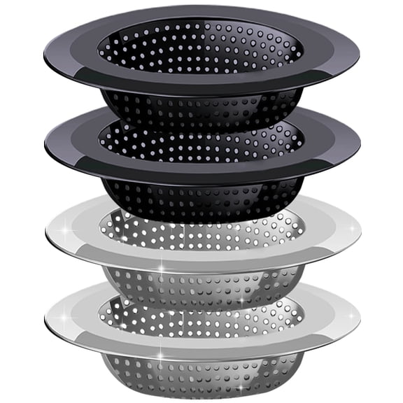 Emlimny Kitchen Sink Drain Strainer, 4 Pack Stainless Steel & Black Mesh Kitchen Sink Strainer, 4.5" Wide Rim Drain Filter with 3" Basket Food Catcher, Sink Drain Protector Strainer for Kitchen