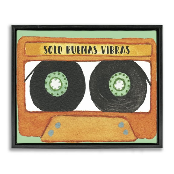 Stupell Industries Solo Buenas Vibras Casete Music Painting Black Floater Framed Art Print Wall Art, 21 x 17