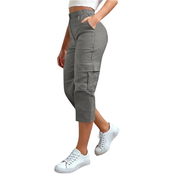 Aoiroe Women's Capris Hiking Summer Pants Outdoor Athletic Casual with Pockets Gray S
