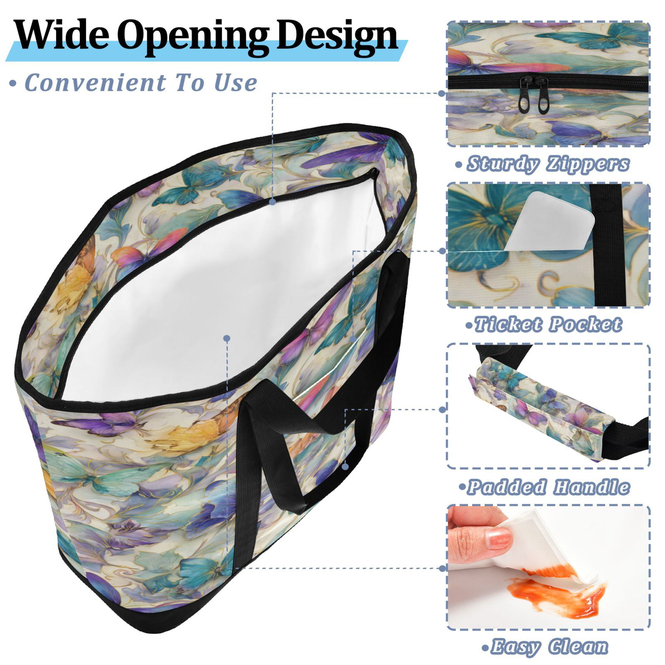 Extra-Large Wide Opening Design Capacity Hand-Held Ice Pack Thickened Insulation Layer For Long-Lasting Cold Retention For Outdoor Shopping Picnics And Camping Elegant Watercolor Butterfly Painting