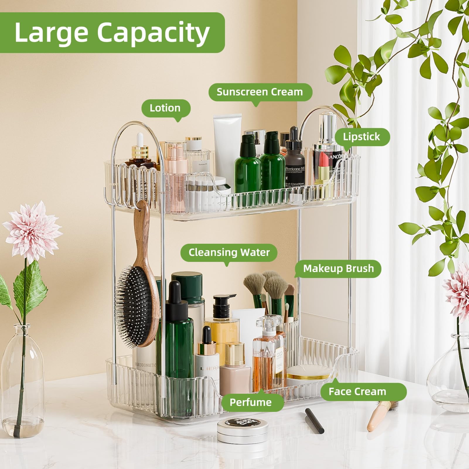 Vitviti 2 Tier Bathroom Counter Organizer，Cosmetic Skincare Organizer，Spice Rack Organizer for Kitchen