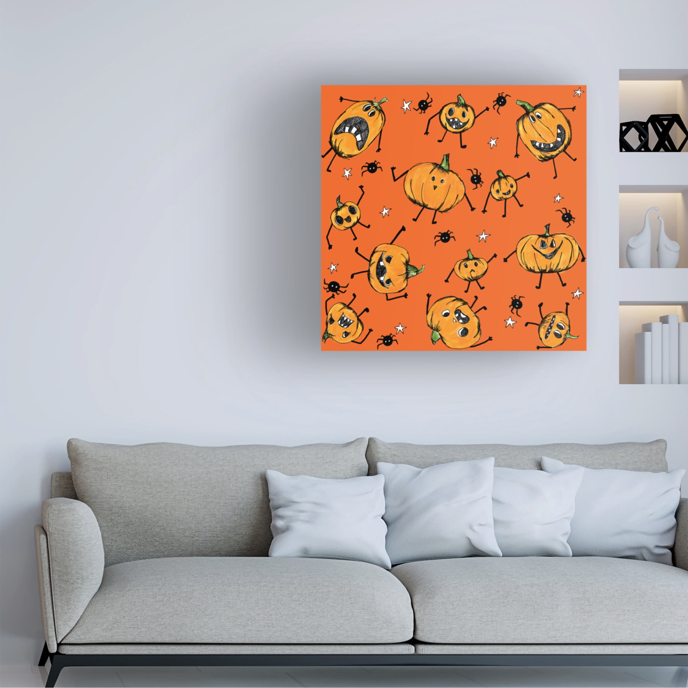 Canvas Wall Art - HUE and MI and Sangita 'Grumpy Pumpkins' Wall Art for Living Room, Bedroom, or Office Décor by Trademark Fine Art - 18 x 18 Inches