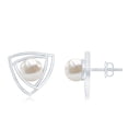 thumbnail image 4 of Rosec Jewels 6 MM Bead Set Round Freshwater Pearl Solitaire Triangle Stud Earrings for Women, 18K White Gold, 4 of 8