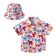 thumbnail image 1 of TZEWGL Short Sleeve Summer Cartoon Prints Beach Holiday Floral Print Shirt With Hat 2Pcs Set Clothes For Infnants size 6-12M, 1 of 5