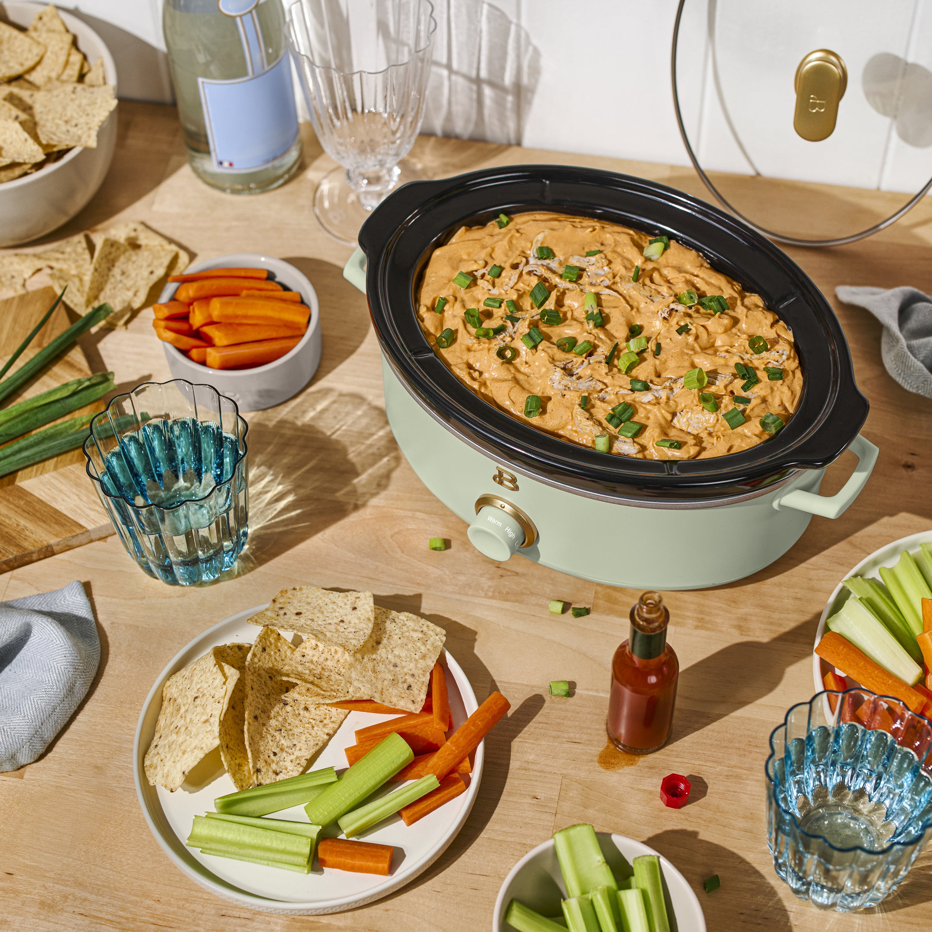 Beautiful 2.5 Qt Dip and Serve Manual Slow Cooker, Sage Green by Drew Barrymore