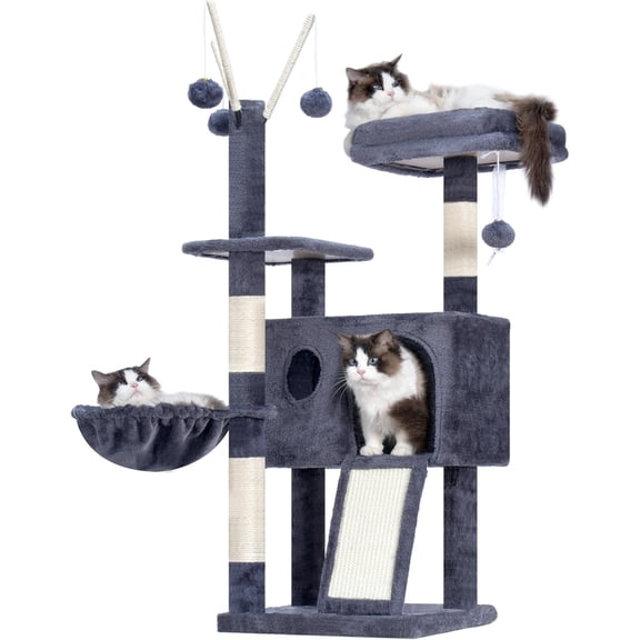 Cat Tree Tower, Scratching Posts with Removable Toys, Cozy Condo, Platform, Hammock, Sisal Scratch Board and Ball for Indoor Kittens
