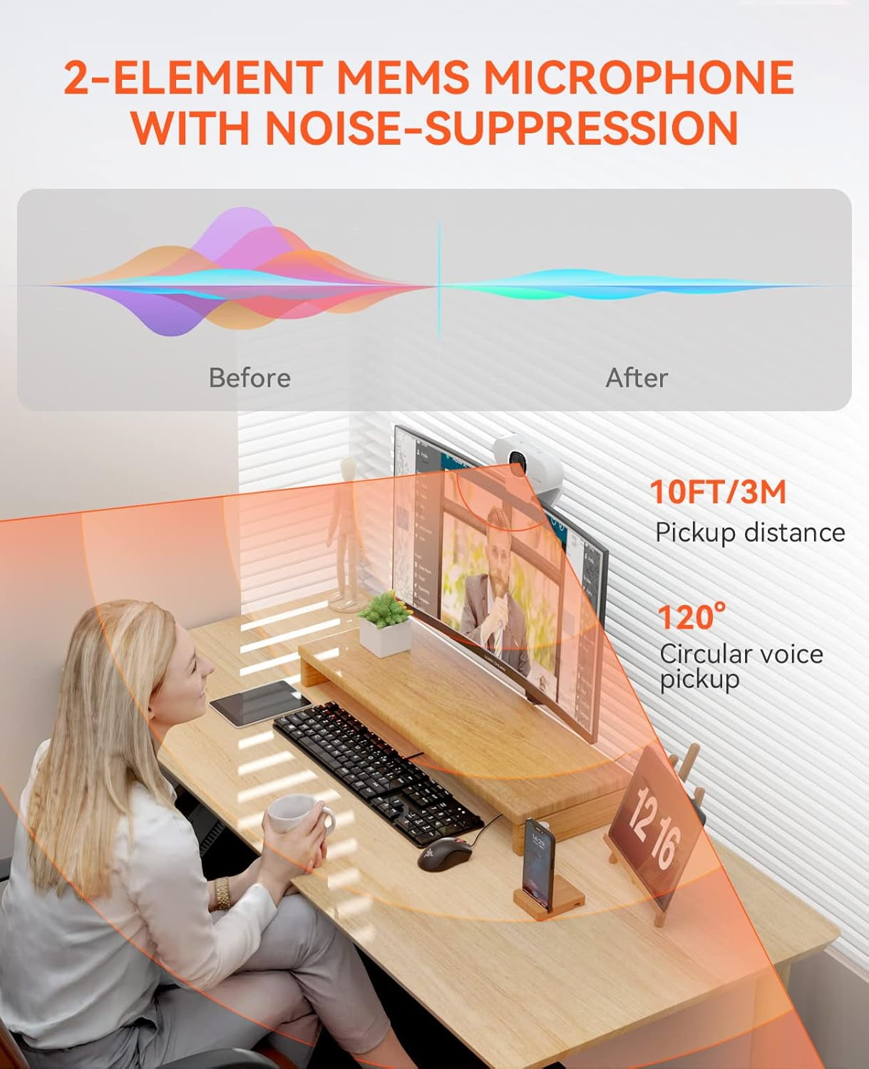 Nuroum V15-AF 2K Webcam with Microphone, 1080p 60FPS AutoFocus Web Camera with Privacy Cover and Mute, 75°FOV Dual Microphone USB FHD Computer Camera, Plug and Play for Zoom/Skype/Teams