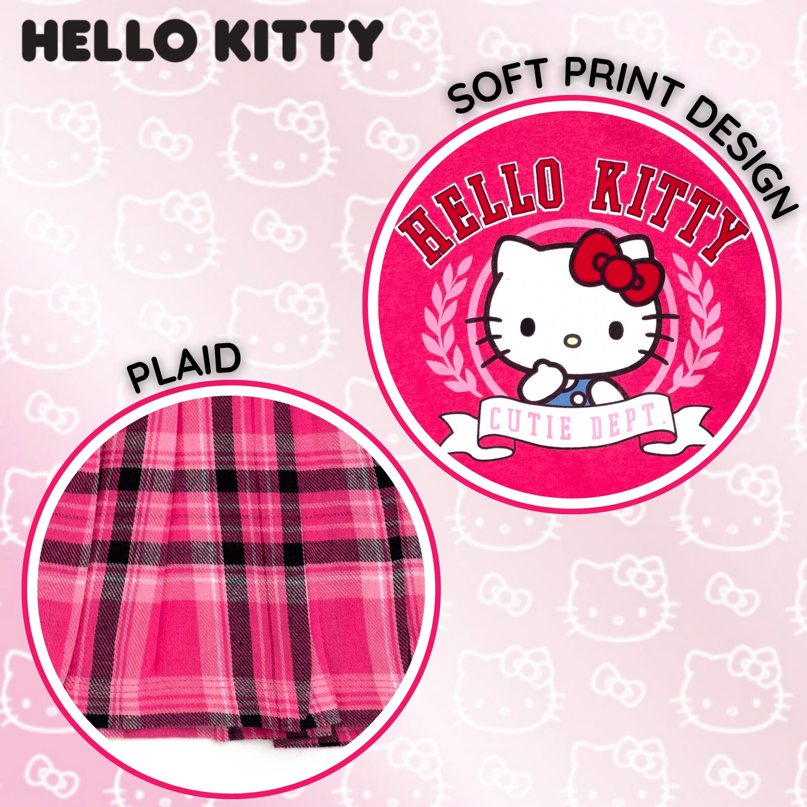 Hello Kitty Fleece Flannel Oversized Dress Plaid Toddler to Big Kid