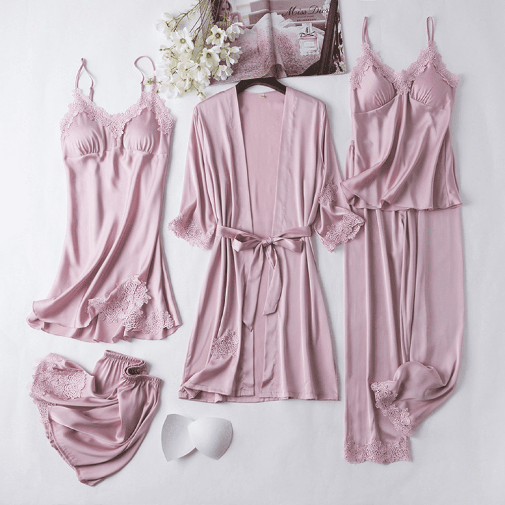Women s Pajamas Suit 5 piece Set Women s Silk Pajamas Cute Pajamas Home Clothes Satin Pajamas Suit Women s Soft KEEW