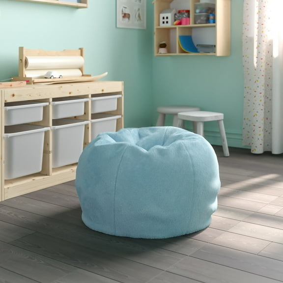 Emma   Oliver Small Teal Furry Refillable Bean Bag Chair for Kids and Teens