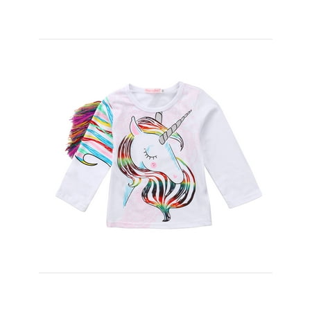 

ZAXARRA Toddler Newborn Kids Girl Child Unicorn O Neck Long Sleeve Top T-shirt