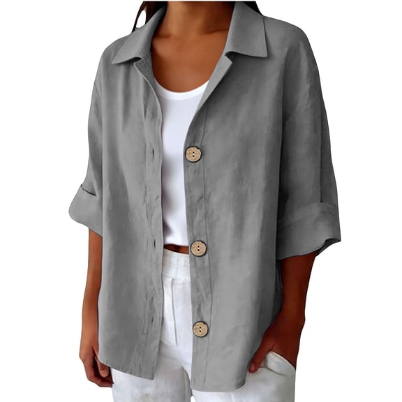 3/4 Length Sleeve Womens Tops Button Front Loose Cardigan Shirt with Easy Layering Fit Women's Sweaters