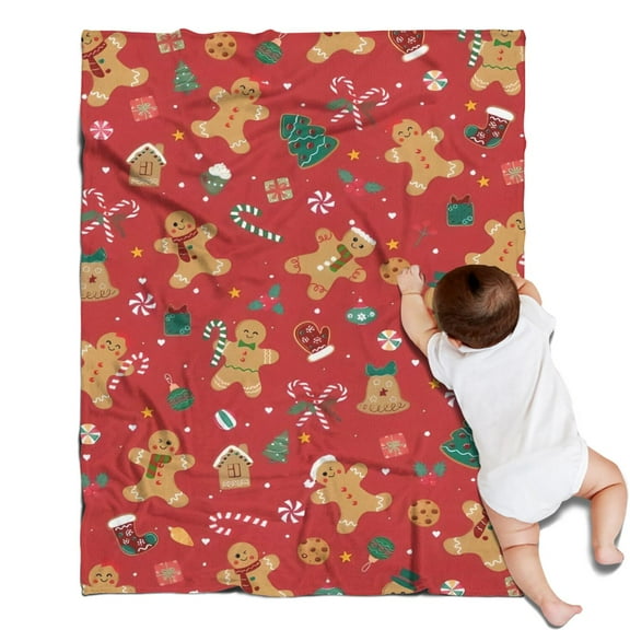 Red Christmas Gingerbread Man Pattern Blanket,Comfortable Soft Flannel Throw Blanket,All Season,Warm Lightweight Blankets for Sofa Bed Couch Living Room Chair,30"x40"