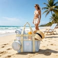 thumbnail image 5 of VORJELT Waterproof PVC Beach Tote Bag with Detachable Zipper Pouch, Striped Design, Large Capacity for Pool, Gym, Travel Beige, 5 of 6