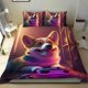 thumbnail image 1 of Corgi Conjunto de sábanas temático, trío de piezas, cómodo y amigable con la piel, diseño único, regalo de decoración para el hogar para familiares, amigos y fans,173cm *218cm, 1 of 6