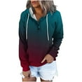 thumbnail image 3 of Jinhomg Womens Trendy Hooded Sweatshirt Long Sleeve Gradient Color Tops Fall Casual Cozy Quarter Button Up Sweatshirts with Kangaroo Pocket Red M, 3 of 6