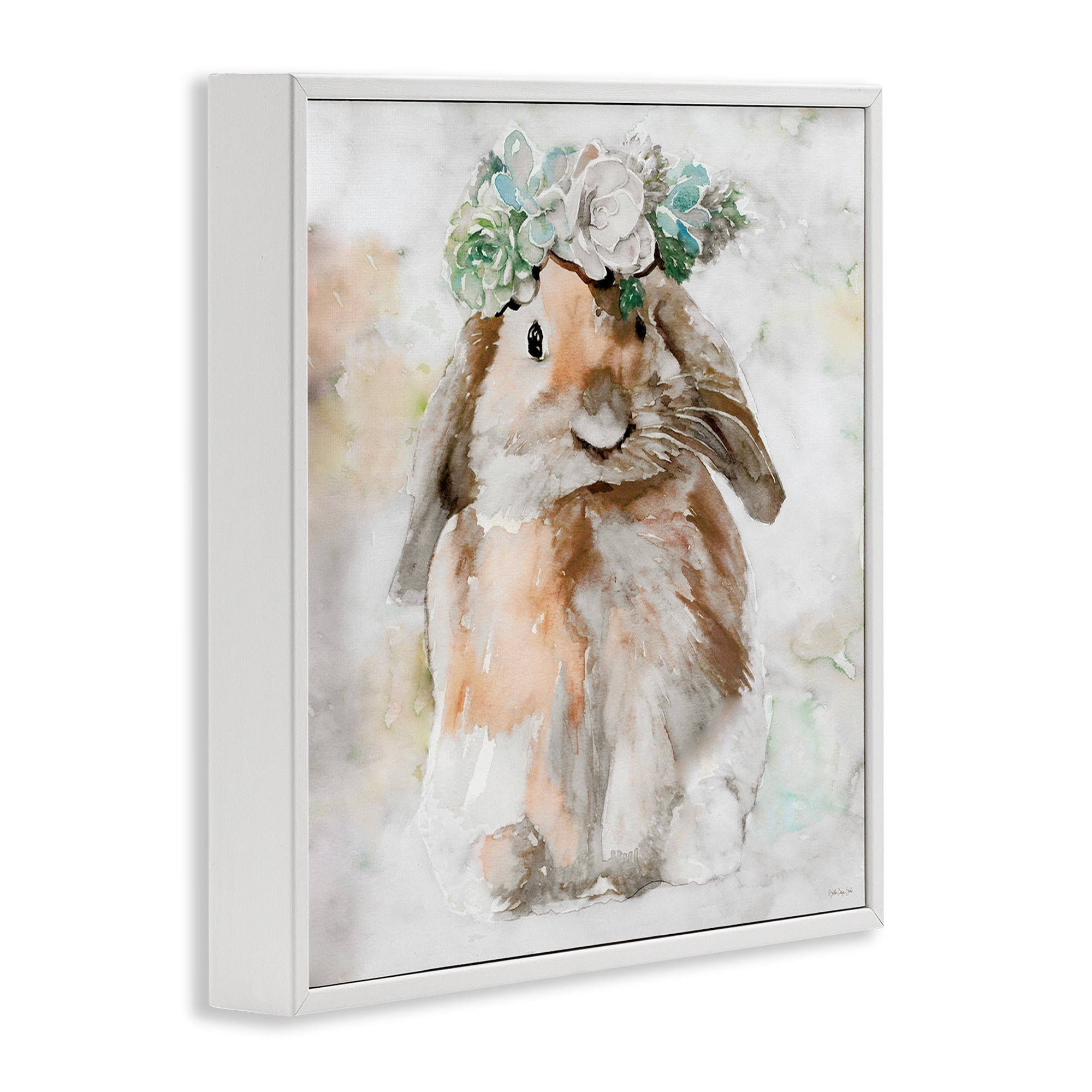 Stupell Industries Bunny & Spring Floral Crown Animals & Insects Painting White Framed Art Print Wall Art, 24 x 24