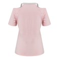 thumbnail image 3 of Wycnly Womens Blouses and Tops Dressy Beach Going out Plus Size Lightweight Comfy Cold Shoulder Tunic Shirts Summer Striped Print V-Neck Short Sleeve Cute Tees Tops Pink XXXL, 3 of 4