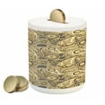 thumbnail image 1 of Earth Tones Piggy Bank, Iranian Pattern Traditional Paisley Welsh Pears, Ceramic Coin Bank Money Box for Cash Saving, 3.6" X 3.2", Grey Yellow, by Ambesonne, 1 of 4