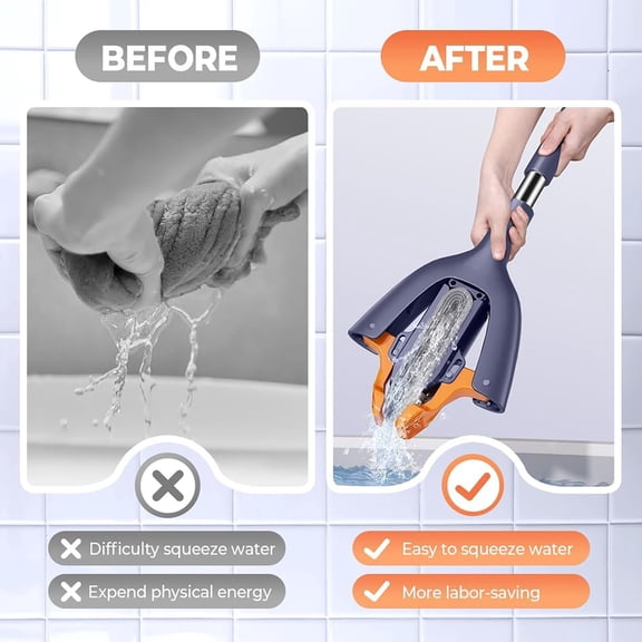 Lazy Sponge Mop with Roller for Hand-Free Squeezing, Mini Self Wringing Floor Mop for Wet & Dry Cleaning