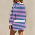 thumbnail image 6 of Bloomae 2 Piece Striped Sets for Women Casual Tracksuit Long Sleeve Crew Neck Pullover Sweatshirt Drawstring Elastic Waist Skirted Skorts Matching Set Lounge Wear Sweat Suit Purple XL, 6 of 8