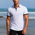thumbnail image 2 of Yifymode Men's Textured Knit Short Sleeve Polo Shirt, Contrast Collar Regular Fit Everyday Casual Top White 3XL, 2 of 6