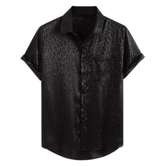 RUTAYY Men's Shirts Leopard Print Loose Casual Short Sleeve Turndown Collar Comfortable Indoor Outdoor Activities Fashion Beach Blouse