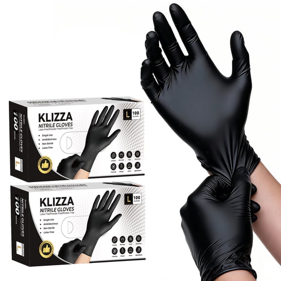 KLIZZA Black Nitrile Disposable Gloves 200PCS, 4.5Mil Latex-Free and Powder-Free, Safe for Food Processing, Cooking, Kitchen, Salons, Medical Care, Household Cleaning (L Size)