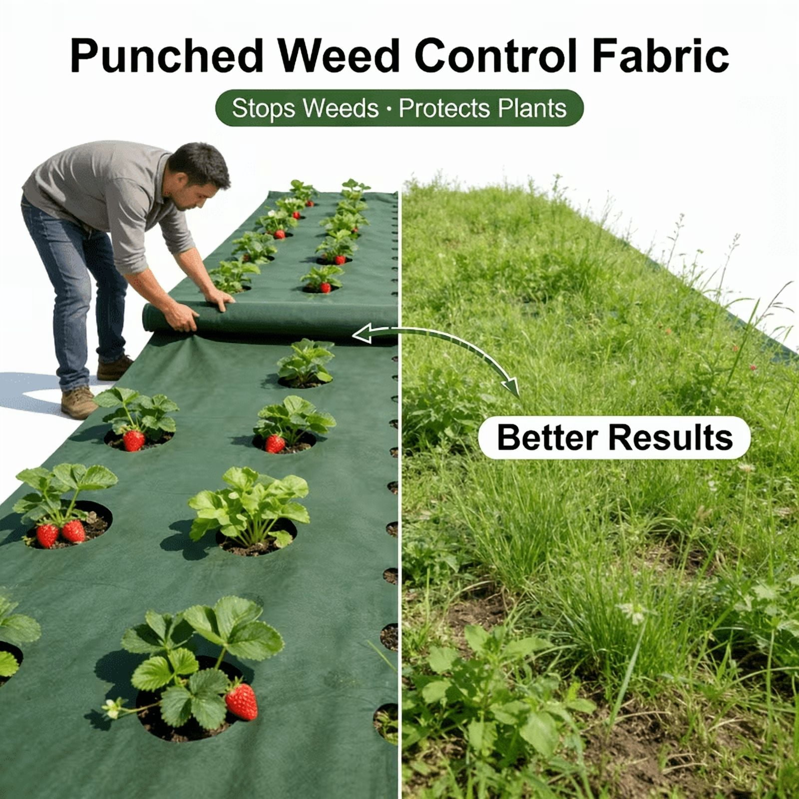 Green Black Double-Sided Non-Woven Weed Barrier Fabric With Punched Holes, Permeable Breathable Landscape Fabric For Garden Ground Cover Weed Mat, 1 Roll 0.6/0.8/1x6.1m