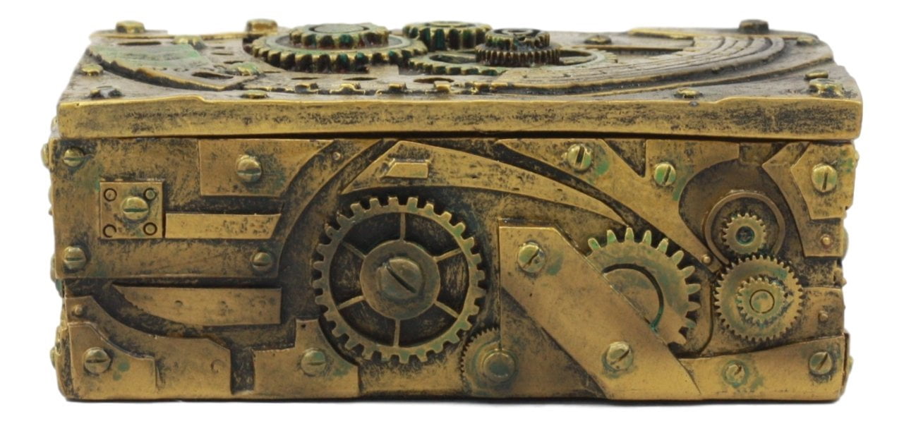 Ebros Steampunk Mechanical Gears Clockwork Vintage Design Jewelry Box Figurine 5" L Science Fiction Steampunk Trinket Box