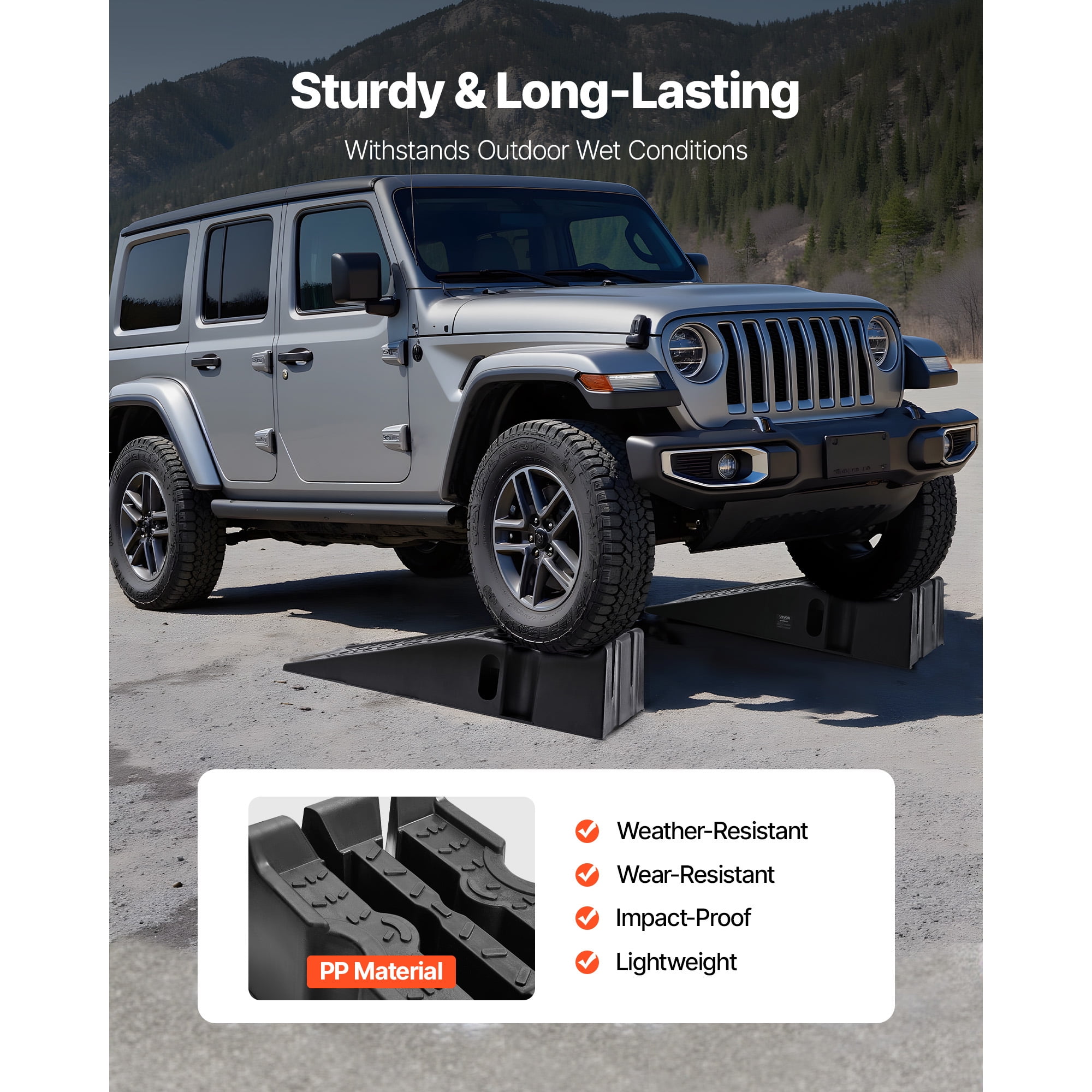 KFFKFF Portable Car Ramps, Set of 2 with 16000 lbs Load Capacity, 6.7-inch Lift Height, Durable Service Ramps for Garage Maintenance, Oil Changes, and Vehicle Repairs, Suitable for Trucks, SUVs