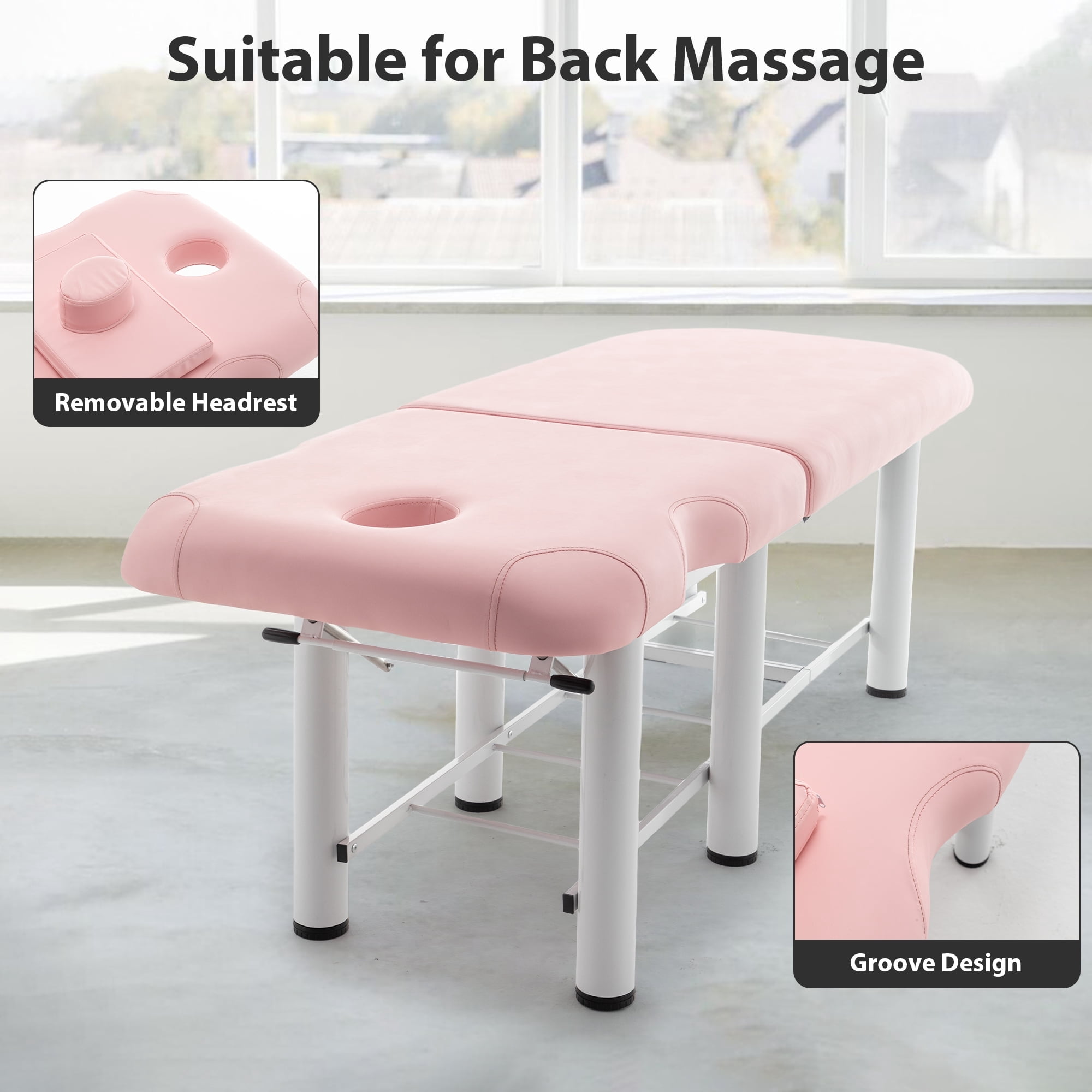 Miniyam 73.7" x 27.56" x 27.17" Professional Massage Table – Adjustable Backrest, Removable Headrest, Bottom Storage, Memory Foam Layer – White