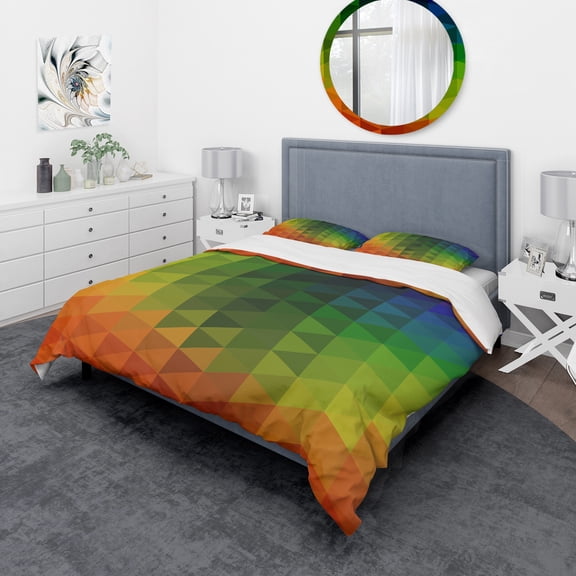 Designart 'Triangular Geometry in Orange , Green and Blue' Modern & Contemporary Duvet Cover Set