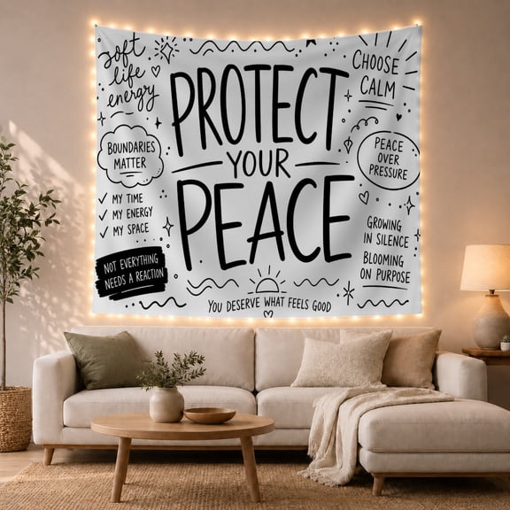 White Background with Doodles, Inspirational Minimalist Design for Women, Motivational Art Decor, Back to School Gift, Tapestry Wall Hanging for Bedroom and Dorm