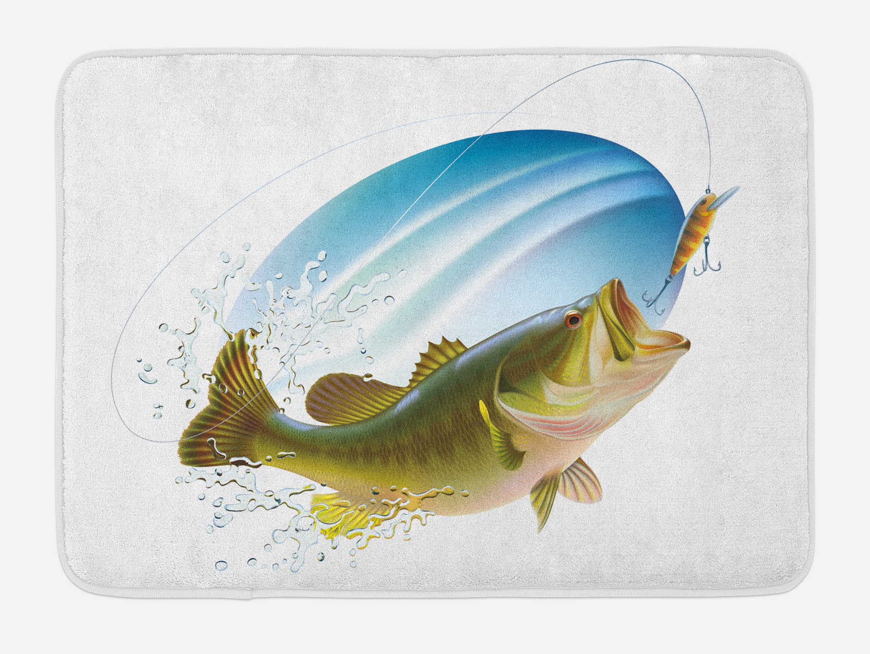 Fishing Bath Mat, Largemouth Sea Bass Catching a Bite in Water Spray