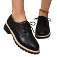 thumbnail image 4 of ZACPNCV Womens Casual Loafers Plus Size Round Toe Lace Up Low Block Heel British Style Faux Fur Leather Oxford Flats, 4 of 9