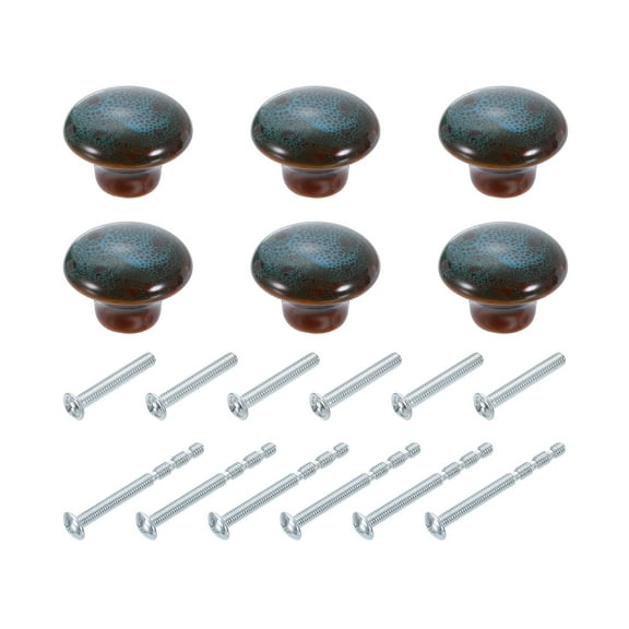 Uxcell Ceramic Cabinet Knobs, 6 Pack Blue Round Shaped Drawer Knobs, 36mm/1.42" Dresser Knob Pulls Handle with Screws for Vanity
