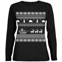 Product Image Santa Sleigh Ugly Christmas Sweater Black Womens Long Sleeve T Shirt Product Image Santa Sleigh Ugly Christmas Sweater Black Womens Long Sleeve T Shirt