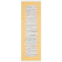 SAFAVIEH Montauk Tennyson Braided Border Cotton Runner Rug, Ivory/Yellow, 2'3" x 9'