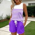 thumbnail image 6 of Bosfbaoi Two Piece Sets for Women Crew Neck Striped Sleeveless Tank Top and Drawstring Elastic Waist Shorts Casual Womens Summer Outfits, 6 of 7