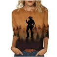 thumbnail image 3 of Aboser Western Cowboy Tops for Women Trendy 3/4 Sleeve Printed Shirts Plus Size Casual T Shirt Funny Round Neck Tunic Top Cozy Soft Pullover Blouses, 3 of 6