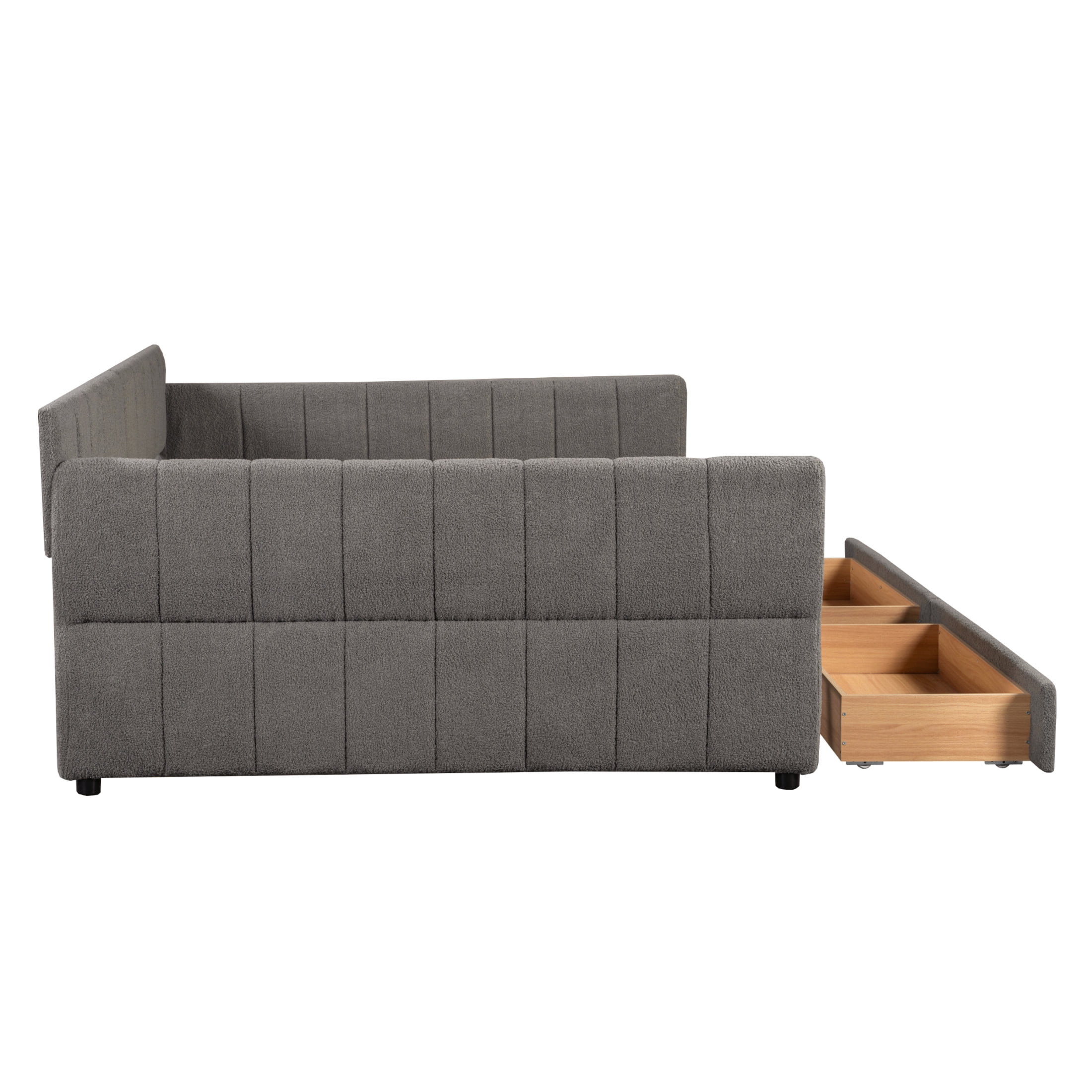 Noble House Alver Queen Upholstered Platform Bed, Luxurious Lambswool Frame with USB Ports and 2 Drawers, Gray