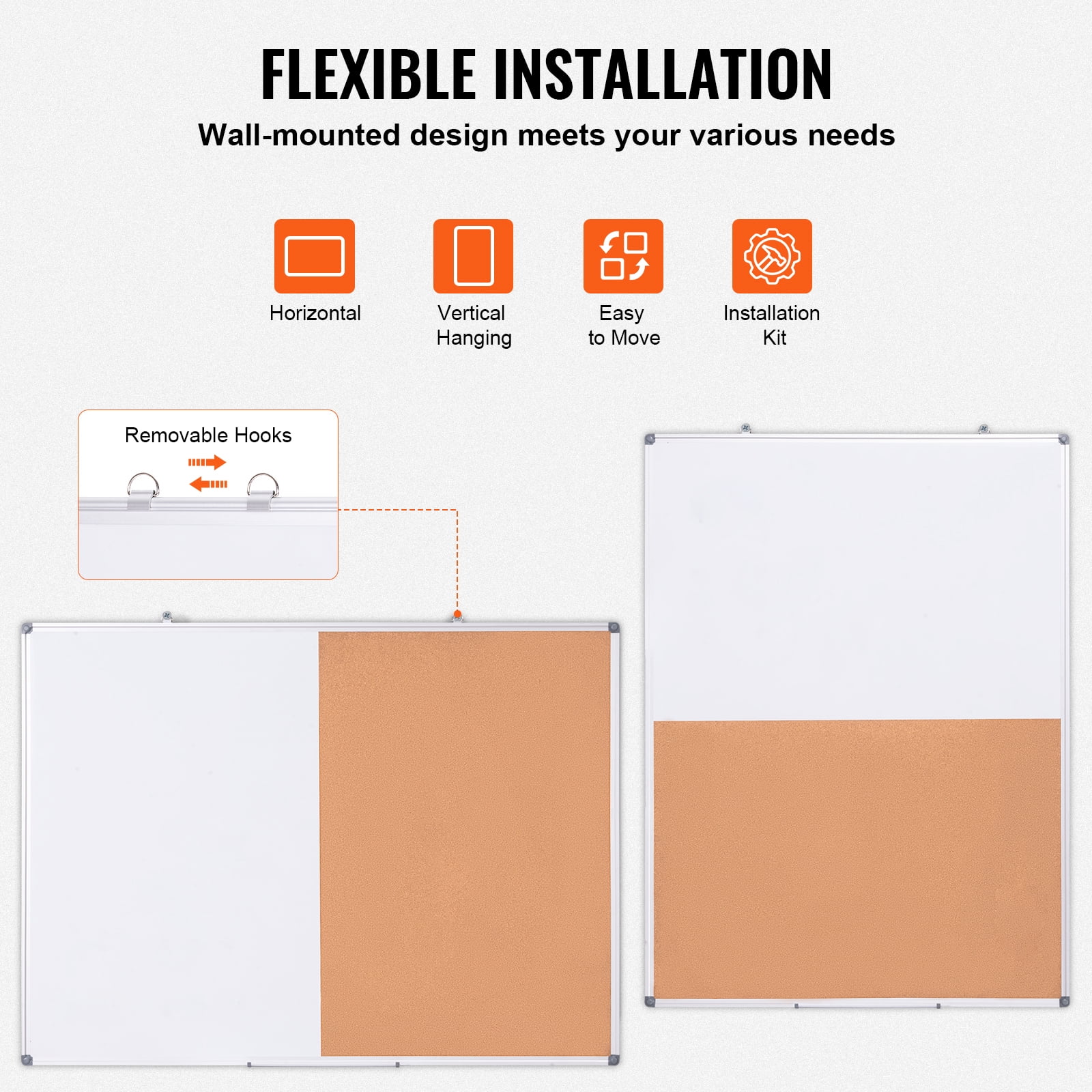 KFFKFF 48"x 36" Dual-Function Whiteboard & Cork Board with Aluminum Border – Magnetic Dry Erase Notice Board for Wall Installation – Suitable for Educational Institutions, Residences, Workplaces