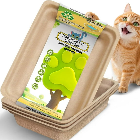 Disposable Litter Boxes for Cats Large: 2/4/6/8-Pack 17.5'' x 13.5'' Leak-Proof Sustainable for Indoor/Travel Use Standalone or as Liner 4-Pack