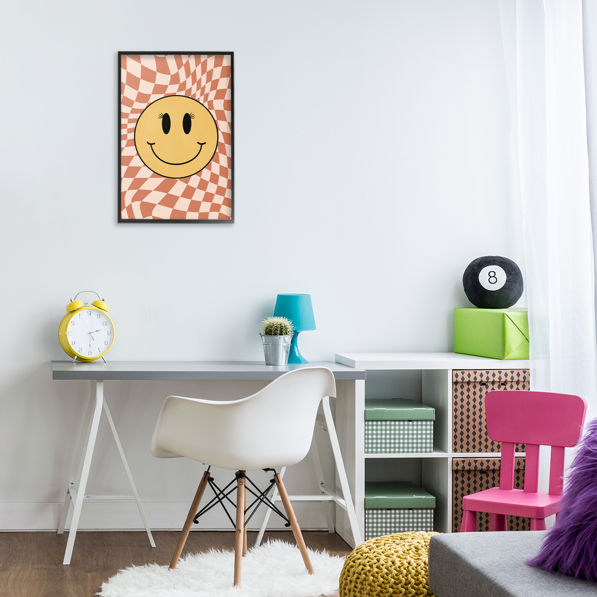 Stupell Industries Wavy Checkered Smiley Novelty Painting Black Framed Art Print Wall Art, 16 x 24