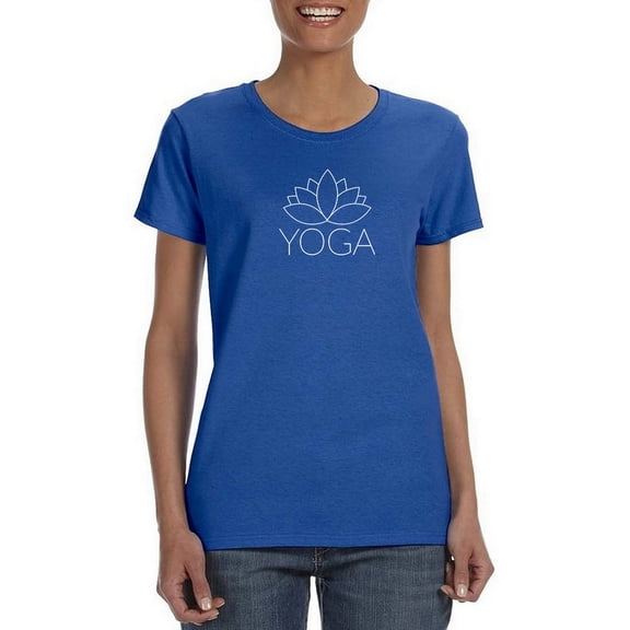 Lotus Spiritual Symbol Simple Line Drawing Women Royal Blue Yoga T-Shirt, Female Large