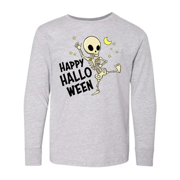 Inktastic Happy Halloween with Dancing Skeleton Long Sleeve Youth T-Shirt
