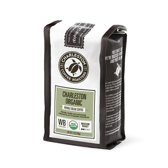 Pack of 6, Charleston Coffee Roaster Charleston Organic Medium Roast Whole Bean Coffee, 12 oz